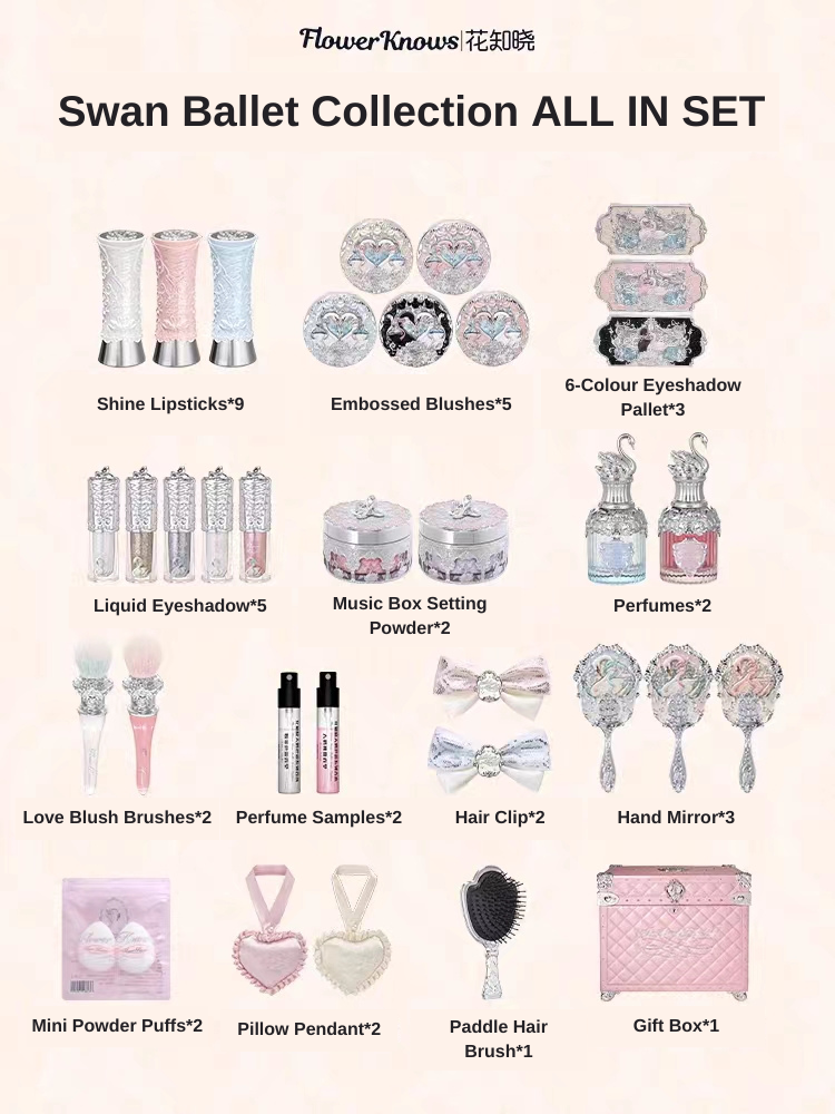 FK Swan Ballet Collection All-in Makeup Lipstick Lip Gloss Liquid Eyeshadow  Blush Powder Perfume Gift Set 天鹅芭蕾全套礼盒