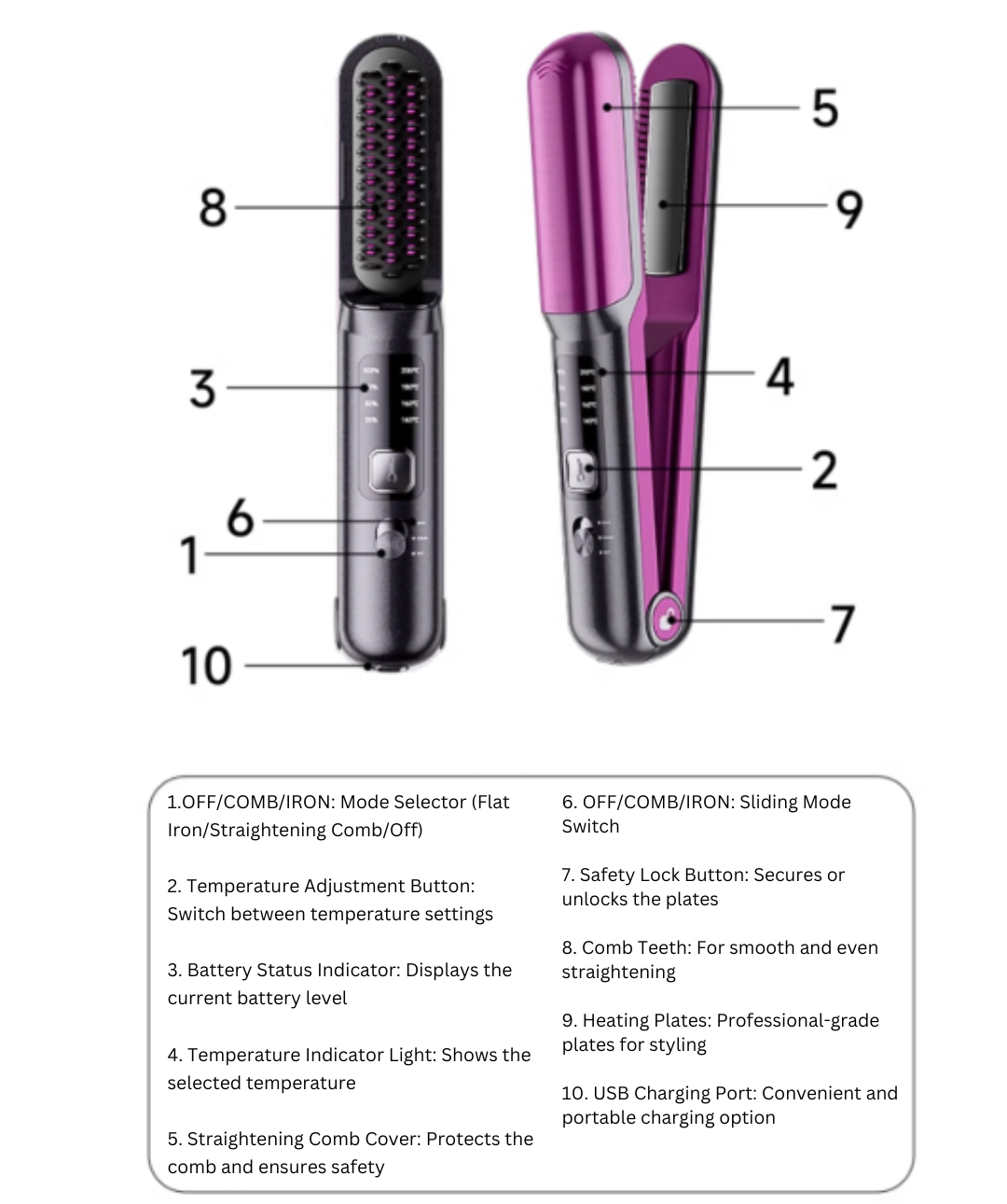 Aobo Chen Wireless Flat Iron Hair Straightening Comb 奥泊臣无线夹板直发梳