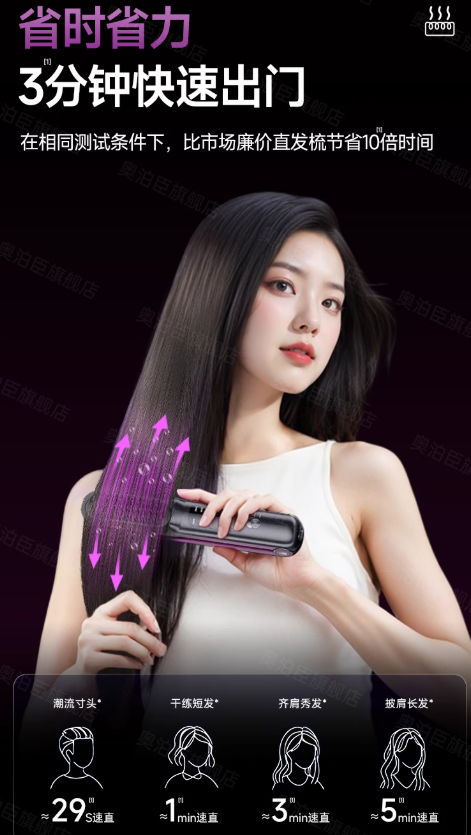 Aobo Chen Wireless Flat Iron Hair Straightening Comb 奥泊臣无线夹板直发梳