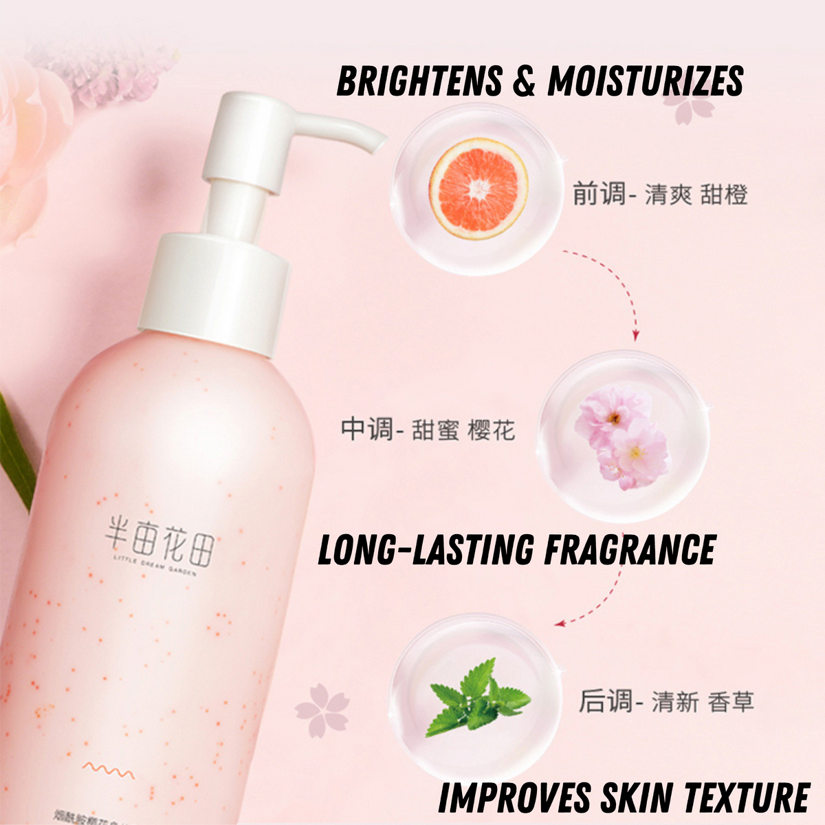 Little Dream Garden Niacinamide Cherry Blossom Body Cream 250ml 半亩花田烟酰 ...