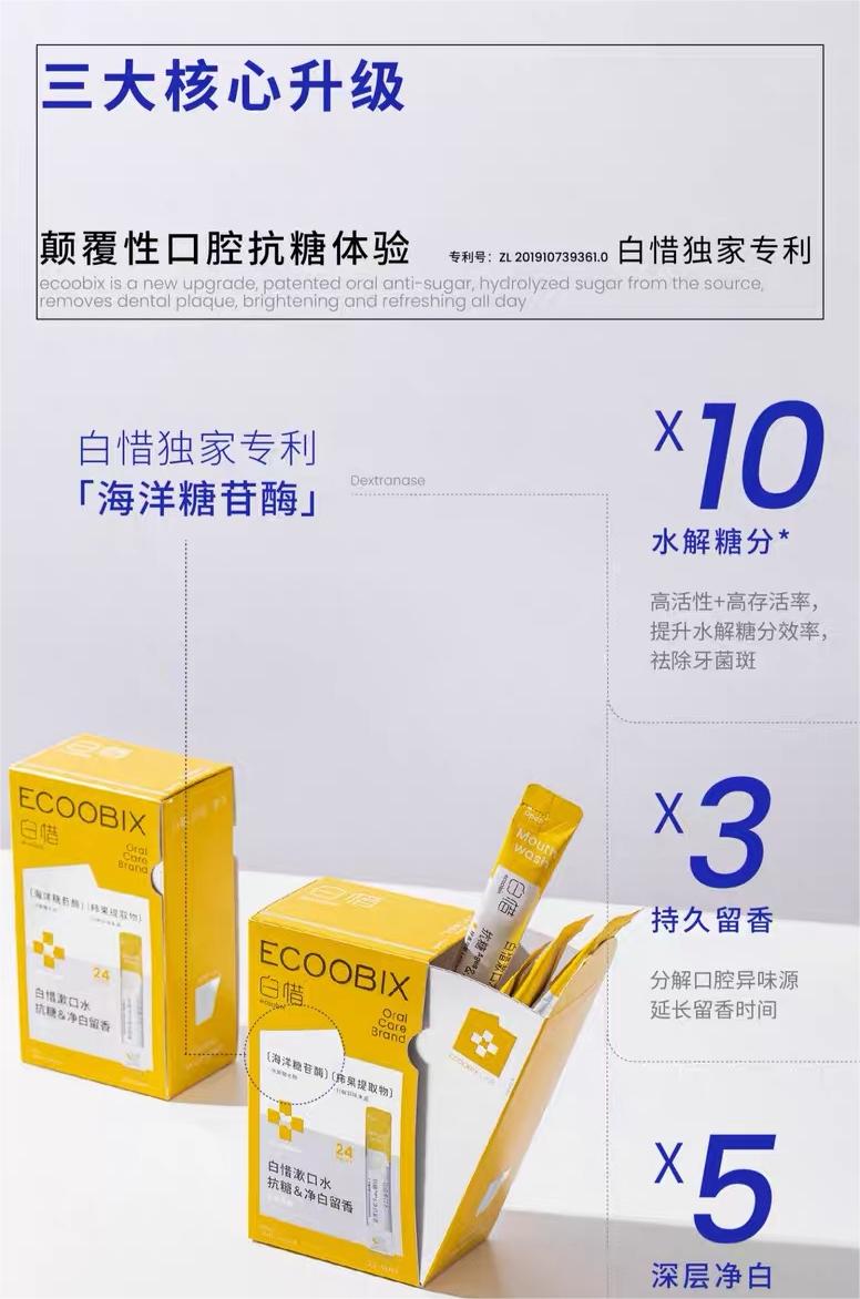 ECOOBIX Portable Strip Anti-sugar Mouthwash Upgraded Version 14ml/20PCS 白惜便携式抗糖漱口水升级版