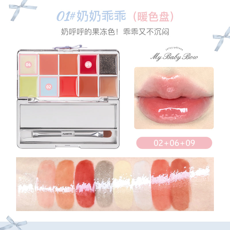 Flortte My Baby Bow Series 10-color Jelly Lip Gloss 17g 花洛莉亚怦怦公主系列十色调色唇冻盘