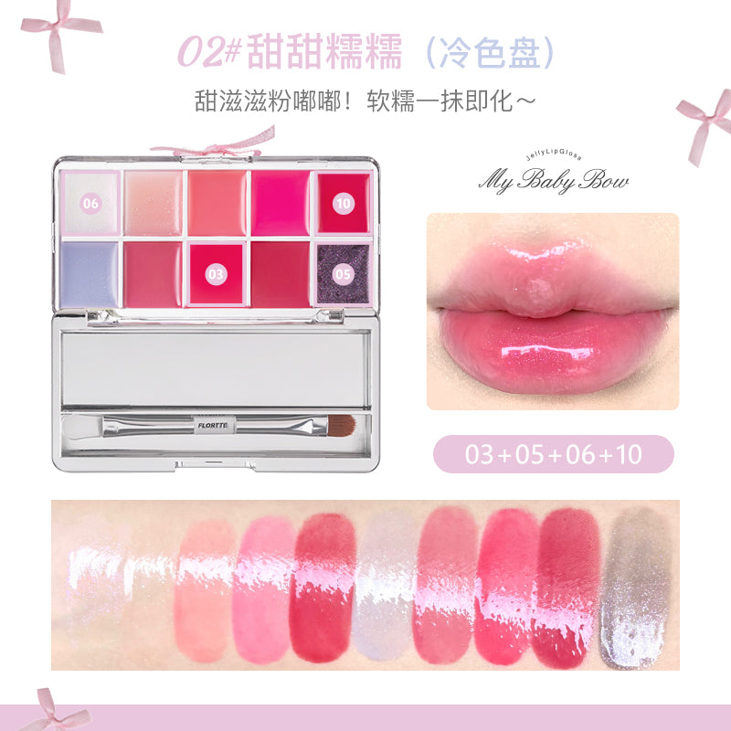 Flortte My Baby Bow Series 10-color Jelly Lip Gloss 17g 花洛莉亚怦怦公主系列十色调色唇冻盘