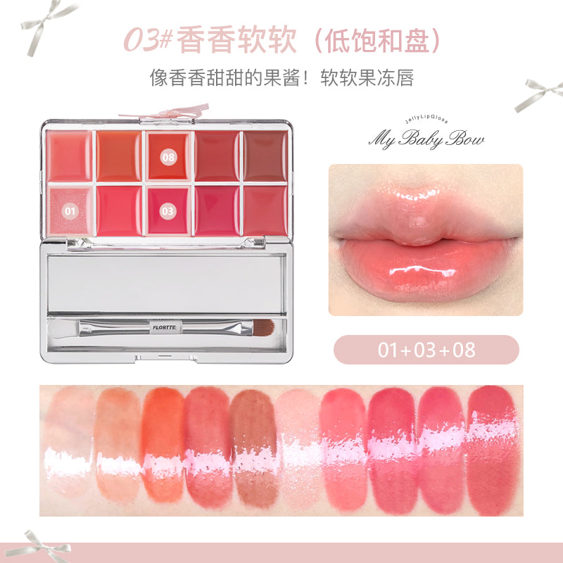 Flortte My Baby Bow Series 10-color Jelly Lip Gloss 17g 花洛莉亚怦怦公主系列十色调色唇冻盘