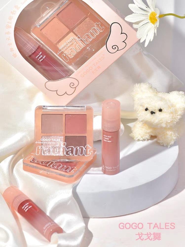 Gogotales Four-Color Eyeshadow Palette and Mirror Shine Lip Gloss Set 3.5g+7.2g 戈戈舞四色眼影盘镜面水光唇蜜套装