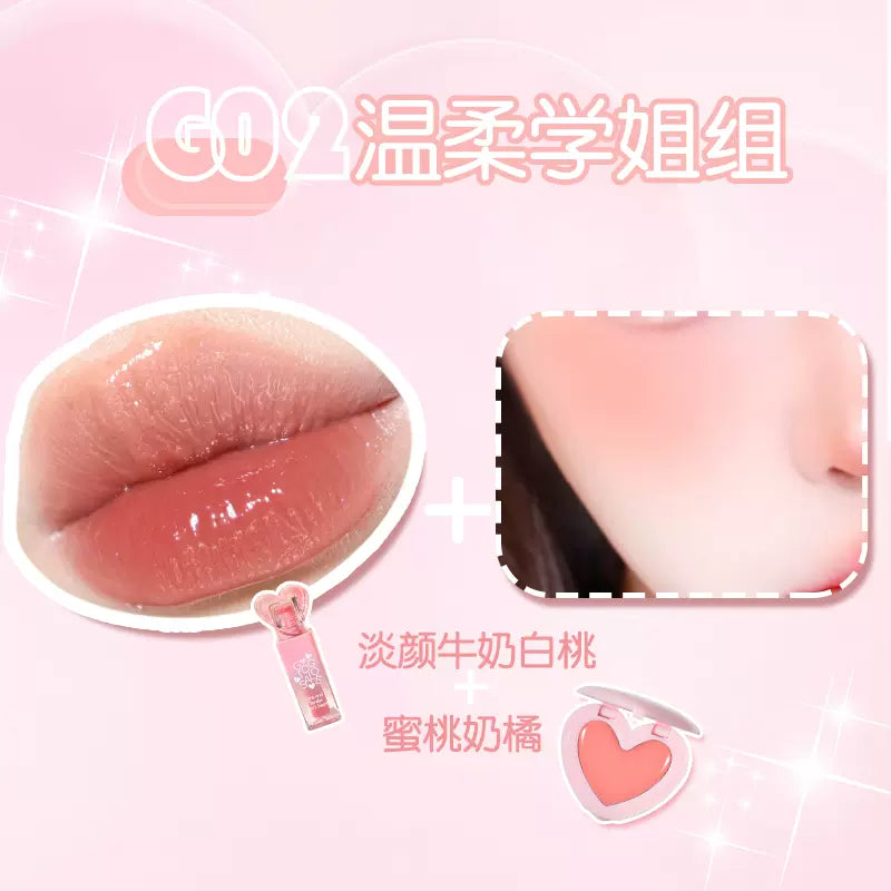 Gogotales Love at First Sight Lip Gloss Blush Cream Set 3.1g+1.2g 戈戈舞一眼怦然唇蜜腮红膏套装