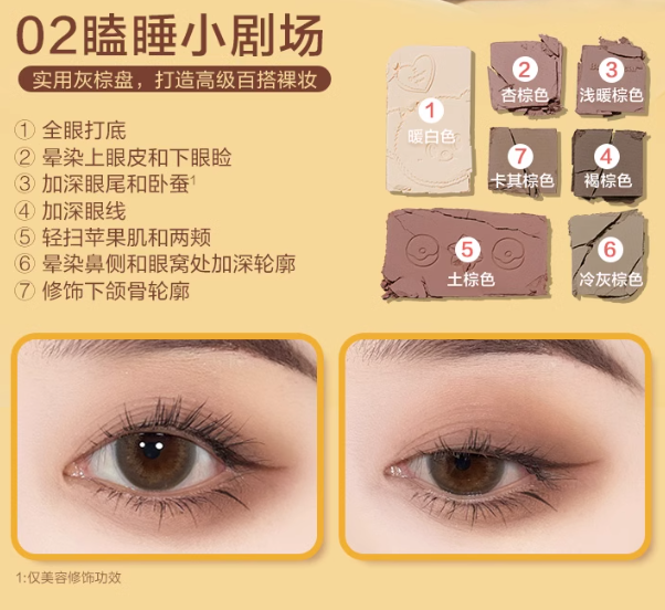 Pink Bear X Butterbear General Eyeshadow Palette 10g 皮可熊黄油小熊联名综合七色眼影盘