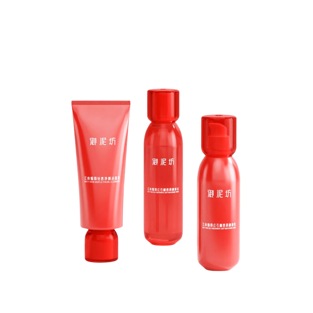 UNIFON Brightening Red Pomegranate Lotion Emulsion Cleanser Set 御泥坊晶亮红石榴水乳洁面套装